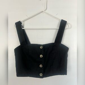Venroy Button Front Bodice - Black 100% Linen Top Size S $140